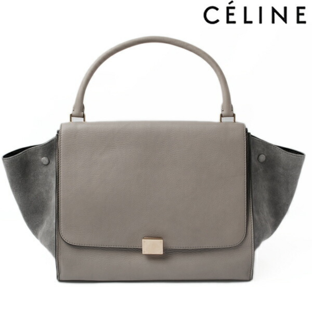 Celine Trapeze Calf Suede Handbag Grey
